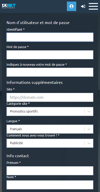 Instructions pour les partenaires : comment s'inscrire à 1xbet